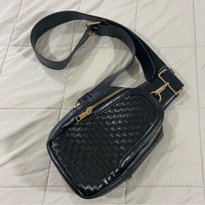 Waverly Woven Black Vegan Leather Sling Bag